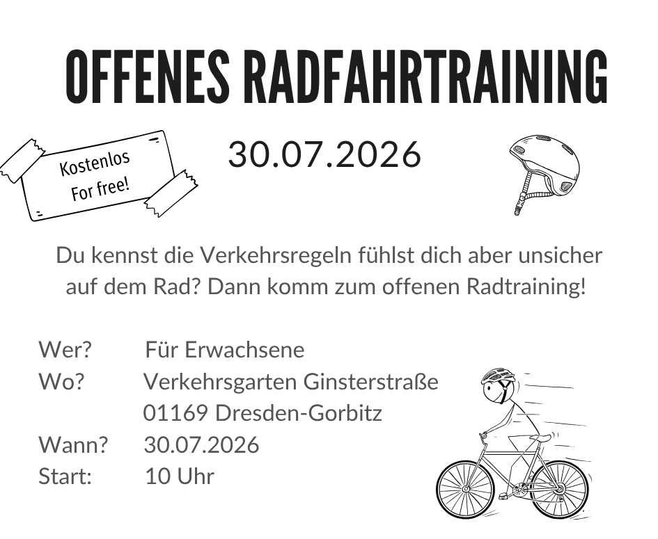 Flyer für das offene Radfahrtraining. Alle Informationen finden sich auch im Text der Website.